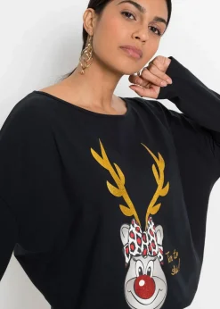 Off-Shoulder-Shirt mit Weihnachtsmotiv