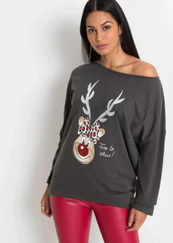 Off-Shoulder-Shirt mit Weihnachtsmotiv