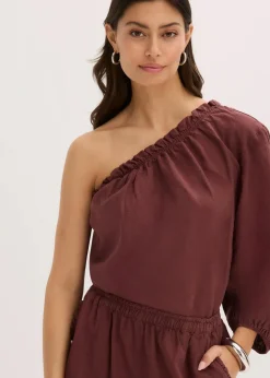 One-Shoulder Bluse mit Leinenanteil
