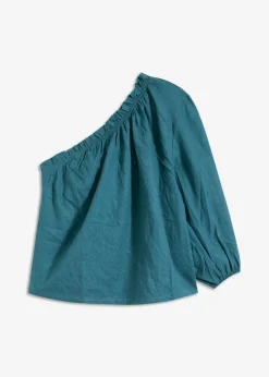 One-Shoulder Bluse mit Leinenanteil