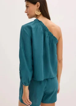 One-Shoulder Bluse mit Leinenanteil