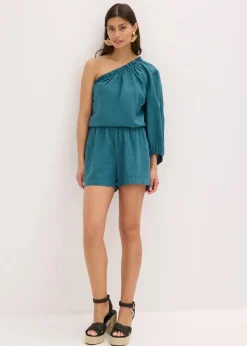 One-Shoulder Bluse mit Leinenanteil