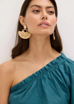 One-Shoulder Bluse mit Leinenanteil