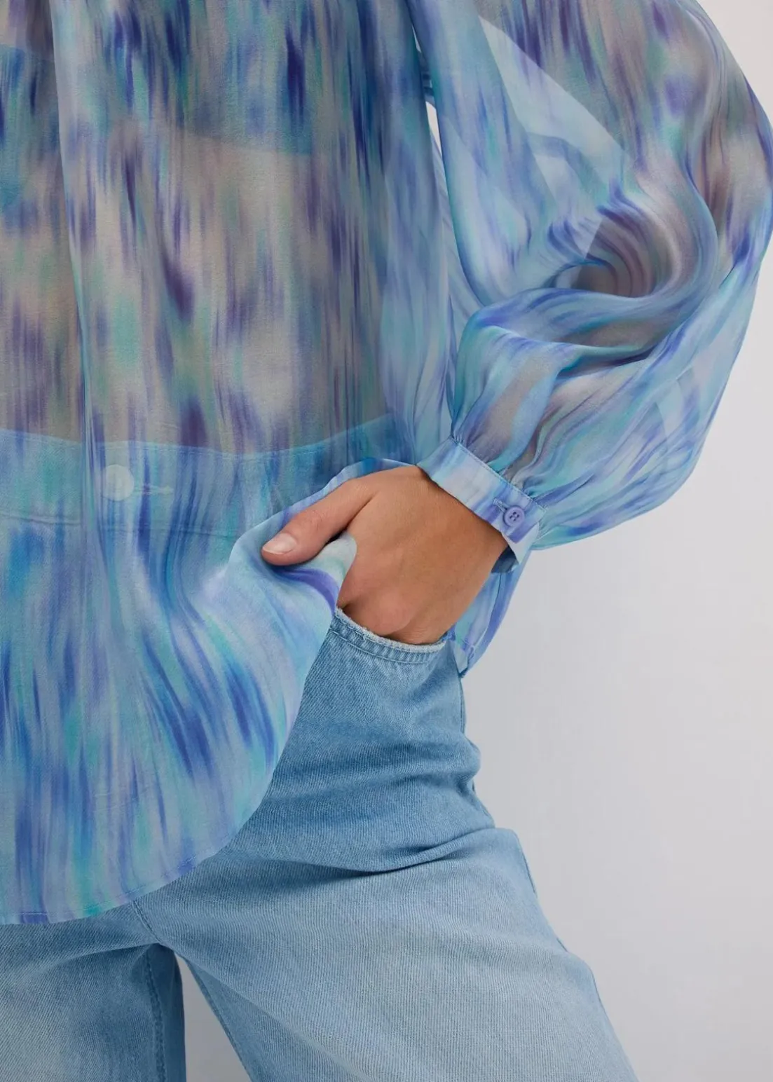 One-Shoulder Chiffonbluse mit leichter Transparenz