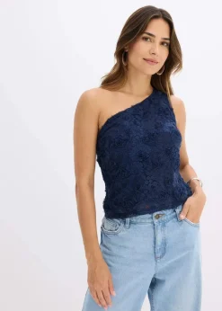 One-Shoulder-Top mit Stickerei