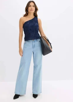 One-Shoulder-Top mit Stickerei