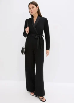 Overall aus strukturiertem Crepe mit Satin-Einsatz