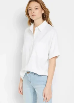 Oversize Halbarmbluse mit Leinen