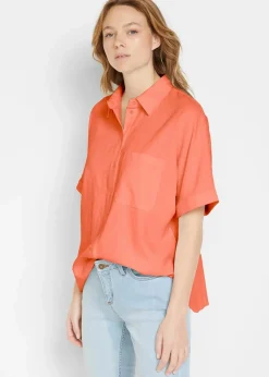 Oversize Halbarmbluse mit Leinen