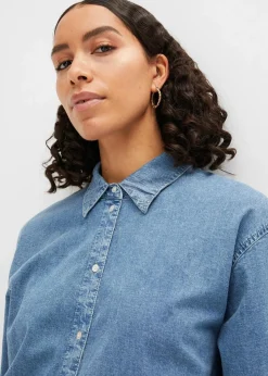 Oversize Stretch-Jeansbluse