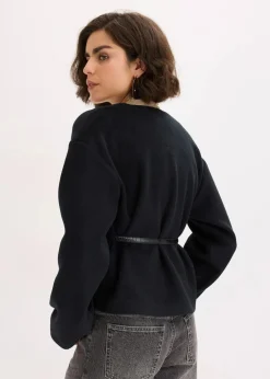 Oversized Blazer mit Gürtel in Wolloptik, ungefüttert