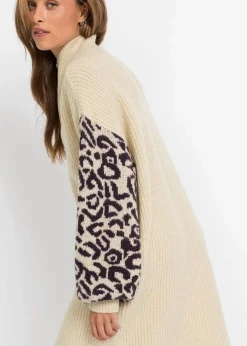 Oversized Strickkleid mit Leomuster