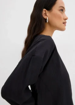 Oversized Tunikabluse aus strukturiertem Crinkle-Viskose-Mix