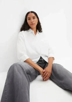 Oversize-Hemd aus Baumwolle mit 3/4 Arm