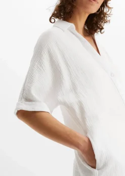 Oversize-Longbluse aus softem Musselin