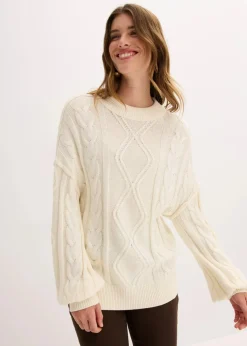 Oversize-Pullover mit Zopfmuster