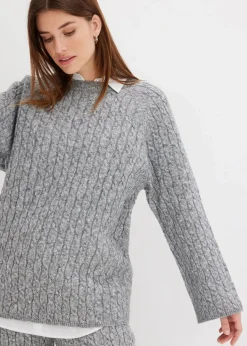 Oversize-Pullover mit Zopfmuster