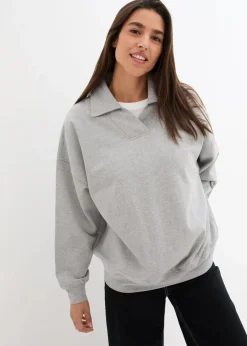 Oversize-Sweatshirt mit V-Ausschnitt und Polokragen