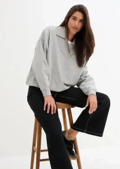 Oversize-Sweatshirt mit V-Ausschnitt und Polokragen