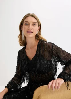 Pailletten-Bluse mit Fransen