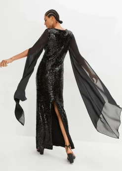 Paillettenkleid mit langen Chiffon-Ärmeln
