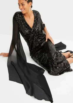 Paillettenkleid mit langen Chiffon-Ärmeln