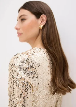 Paillettenkleid mit Trompeten-Ärmel