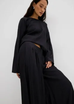 Palazzo-Hose aus strukturiertem Crinkle-Viskose-Mix