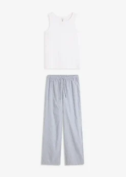 Pyjama mit Ripp Top und gewebter Hose