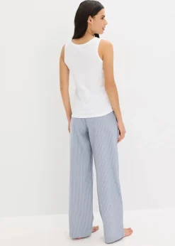 Pyjama mit Ripp Top und gewebter Hose