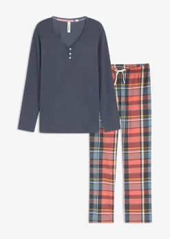 Pyjama mit Rippshirt und Flanellhose aus Glitzergarn