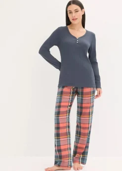 Pyjama mit Rippshirt und Flanellhose aus Glitzergarn