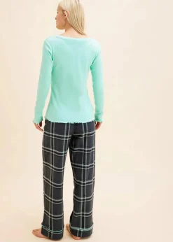 Pyjama mit Rippshirt und Flanellhose