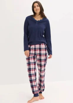 Pyjama mit Rippshirt und Knopfleiste