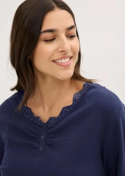 Pyjama mit Rippshirt und Knopfleiste