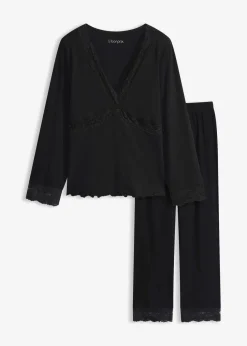 Pyjama mit Spitzenbesatz