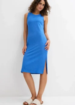 Rippkleid mit seitlichen Schlitzen aus Viskose-Mix