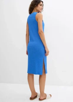 Rippkleid mit seitlichen Schlitzen aus Viskose-Mix