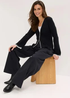 Ripp-Strickjacke aus Viskose-Mix