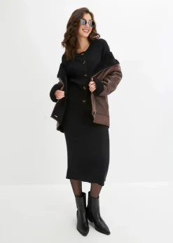 Ripp-Strickjacke in Viskose-Mix