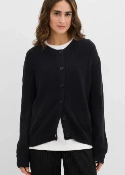 Rippstrickjacke, Rundhals