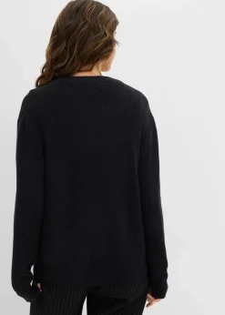 Rippstrickjacke, Rundhals