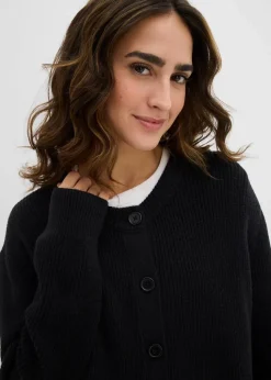 Rippstrickjacke, Rundhals