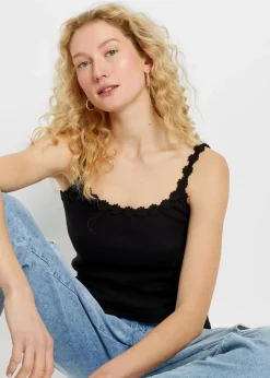 Ripp-Top mit Spitzenborte