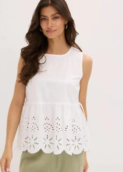 Ärmelloses Blusentop mit Schlitz und Lochstickerei