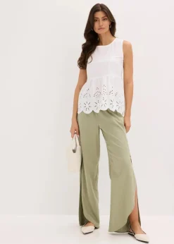 Ärmelloses Blusentop mit Schlitz und Lochstickerei