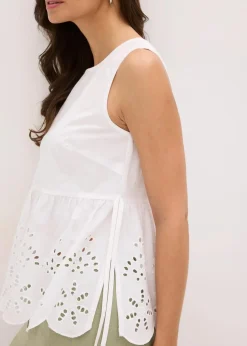 Ärmelloses Blusentop mit Schlitz und Lochstickerei