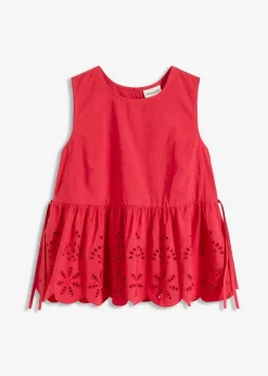 Ärmelloses Blusentop mit Schlitz und Lochstickerei