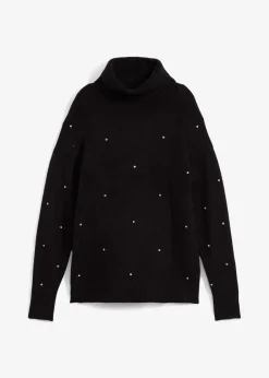 Rollkragenpullover mit Strasssteinen