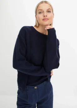 Rundhalspullover mit überschnittener Schulter